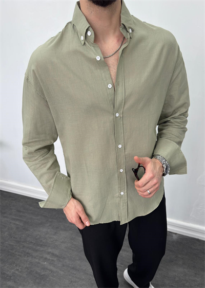 Fresh Keten Oversize Gömlek Ç.yeşili