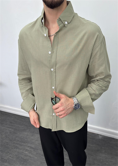 Fresh Keten Oversize Gömlek Ç.yeşili