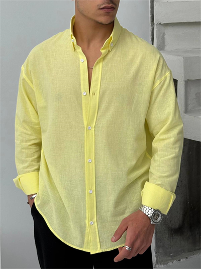 Fresh Keten Oversize Gömlek Limon Sarısı