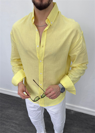 Fresh Keten Oversize Gömlek Limon Sarısı
