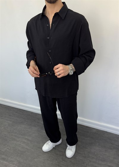 Oversize Tensel Gömlekli Takım Siyah