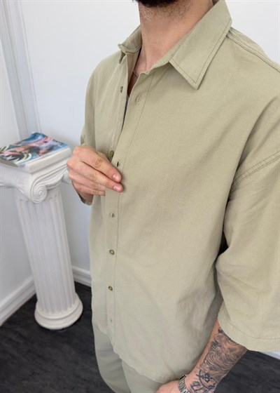 Oversize Yıkamalı Keten Takım Ç.Yeşili