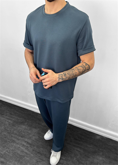 Oysho Kumaş Oversize Tişörtlü Takım İndigo Mavi
