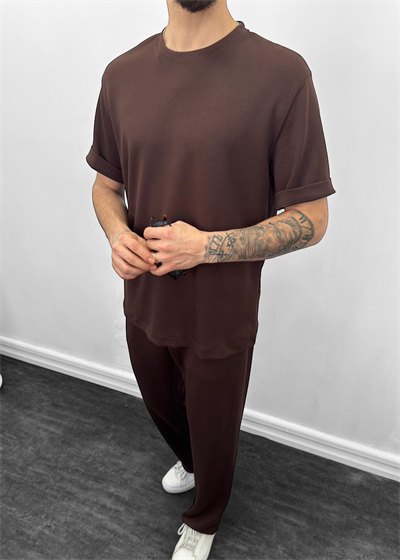 Oysho Kumaş Oversize Tişörtlü Takım Kahverengi