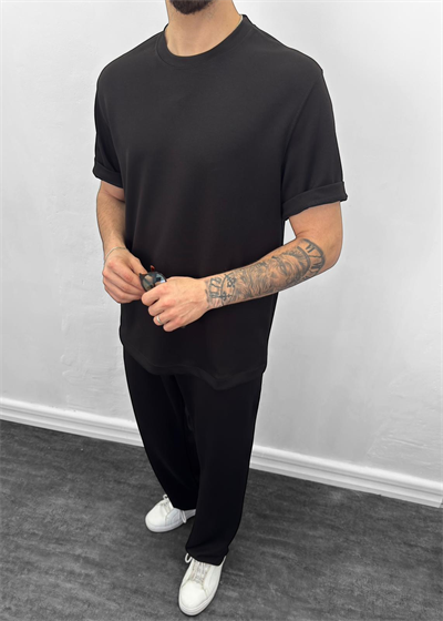 Oysho Kumaş Oversize Tişörtlü Takım Siyah
