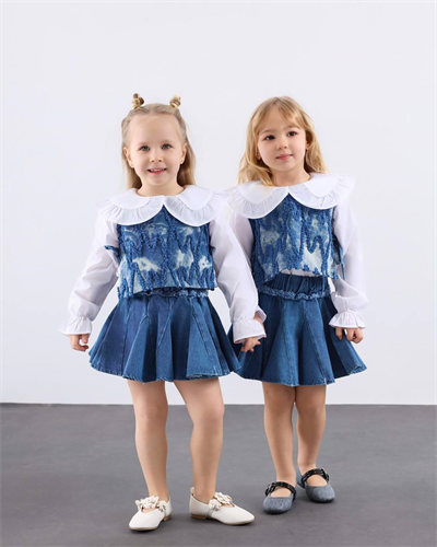 Kız Çocuk Gömlekli 3'lü Denim Set 