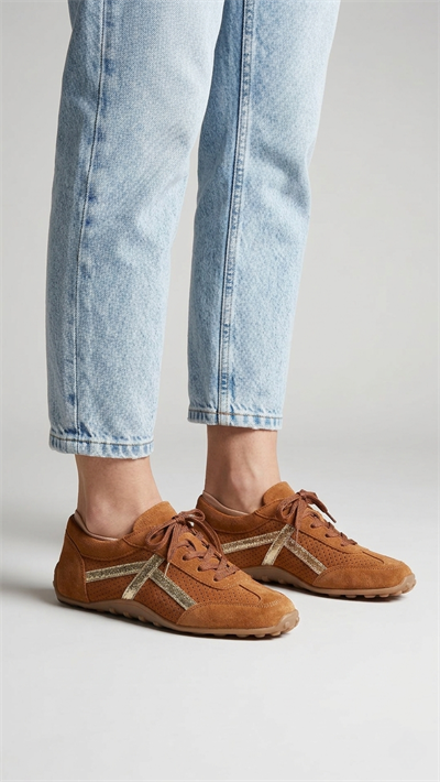 Ultra Konfor Hakiki Deri Süet Sneakers - Taba & Gold