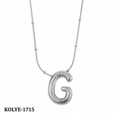 Çelik Balon Harf Kolye (G) 45cm Silver Renk // KOLYE-1715
