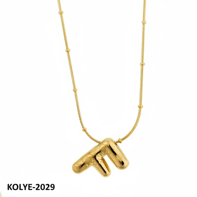 Çelik Balon Harf Kolye Gold (F) 45cm // KOLYE-2029