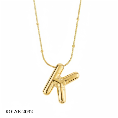 Çelik Balon Harf Kolye Gold (K) 45cm // KOLYE-2032