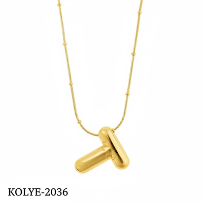 Çelik Balon Harf Kolye Gold (T) 45cm // KOLYE-2036