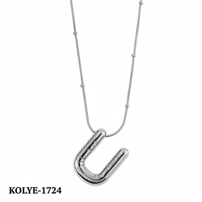 Çelik Balon Harf Kolye Silver (U) 45cm // KOLYE-1724