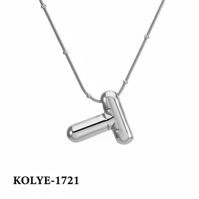 Çelik Balon Harf Kolye (T) 45cm Silver Renk // KOLYE-1721