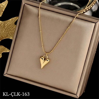 Çelik Kolye Dorikalı Kalp Kolye Gold 45 cm