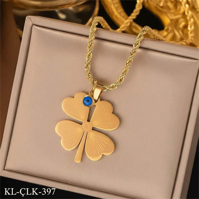 Çelik Nazar Boncuklu Yonca Kolye 60 cm