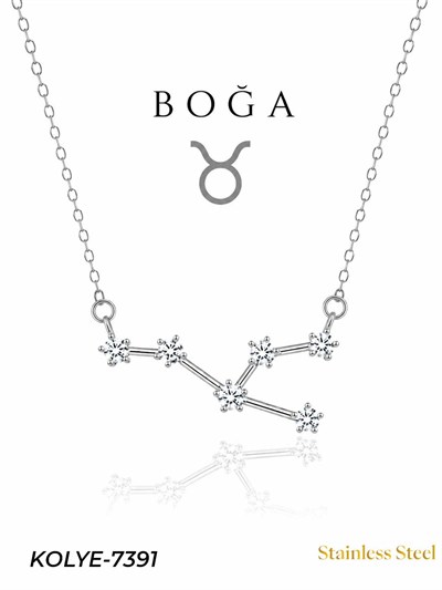 Çelik Yıldız Haritası Kolye Boğa // KOLYE-7391