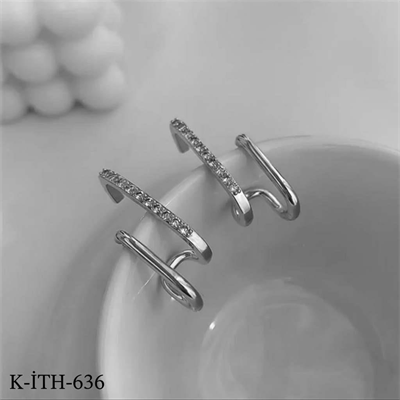 VİP Çift Görünümlü Küpe Silver Renk // K-İTH-636