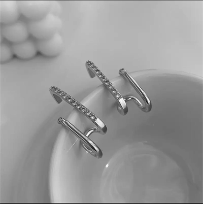 VİP Çift Görünümlü Küpe Silver Renk // K-İTH-636