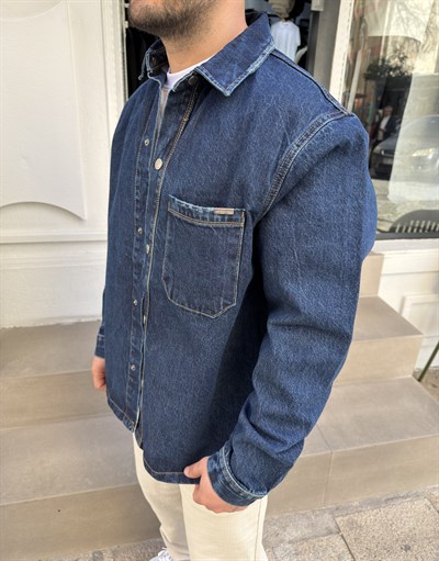 Lacivert Oversize Kot Gömlek/Ceket