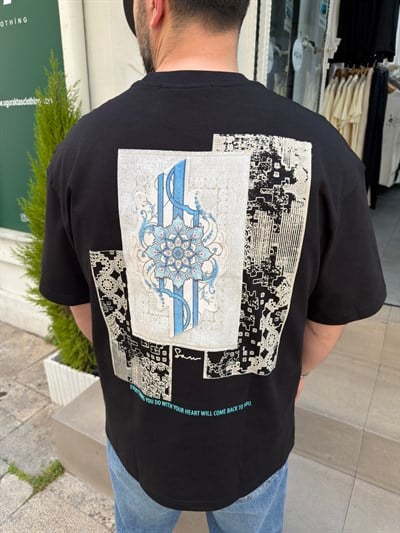 Oversize Baskılı Siyah Tshirt
