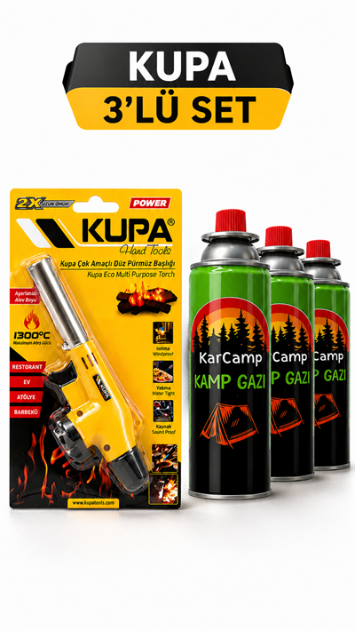 Çakmaklı Pürmüz Seti 3 Adet 220 Gr Kamp Gaz Kartuşu - Kamp Çakmağı KampAVM