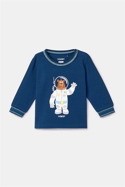 Astronot Karakter Baskılı Lacivert Pamuklu Erkek Bebek Pijama