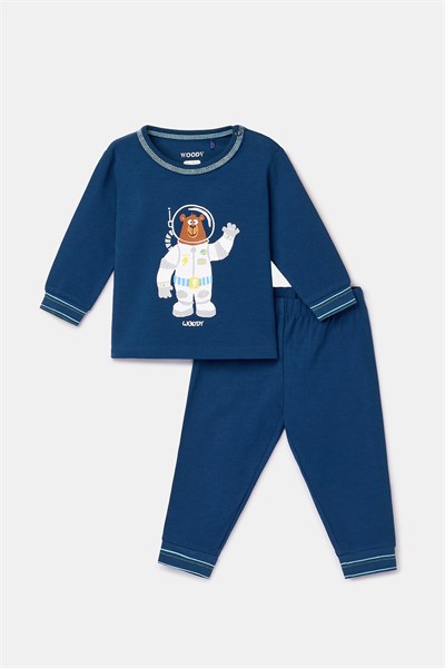 Astronot Karakter Baskılı Lacivert Pamuklu Erkek Bebek Pijama