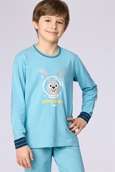 Astronot Tavşan Mavi Erkek Çocuk Pijama