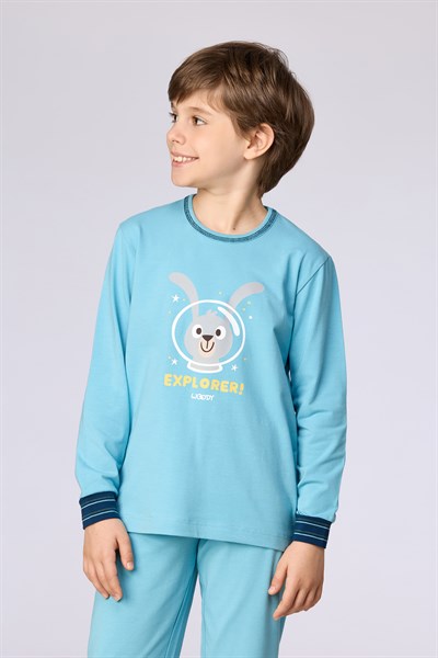 Astronot Tavşan Mavi Erkek Çocuk Pijama