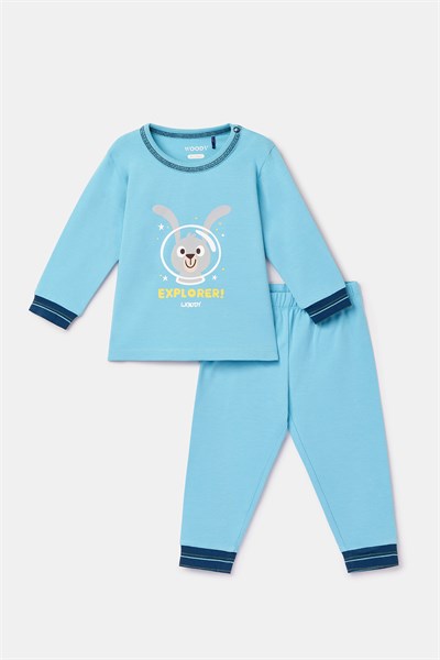 Astronot Tavşan Mavi Pamuklu Erkek Bebek Pijama