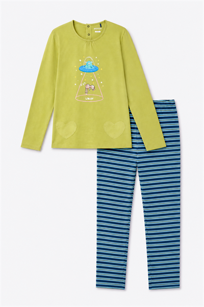 Baskı Detaylı Limon Yeşili Kadın Pijama