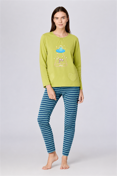 Baskı Detaylı Limon Yeşili Kadın Pijama