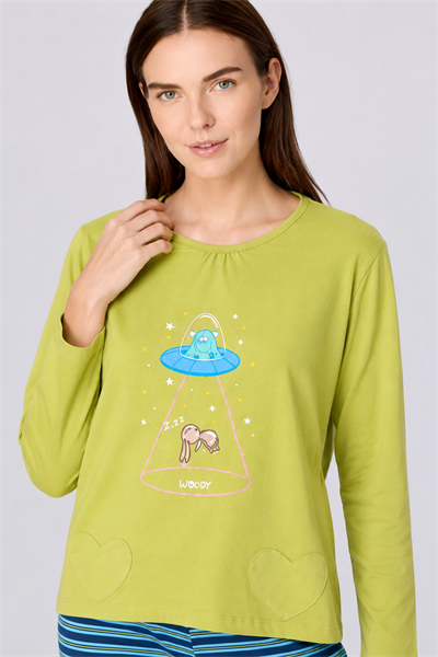 Baskı Detaylı Limon Yeşili Kadın Pijama