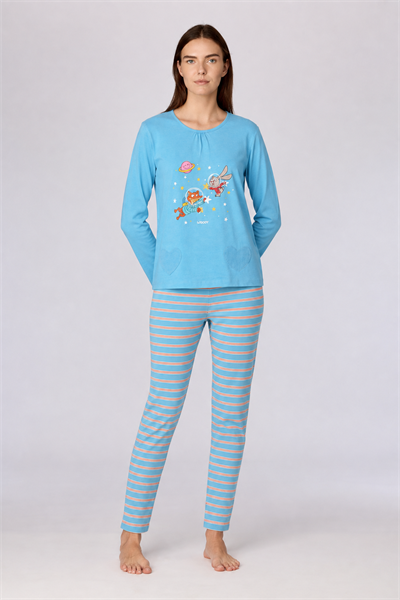 Baskı Detaylı Mavi Kadın Pijama