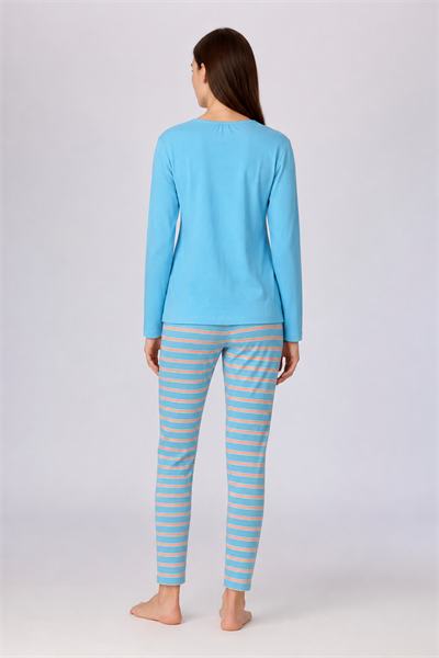 Baskı Detaylı Mavi Kadın Pijama