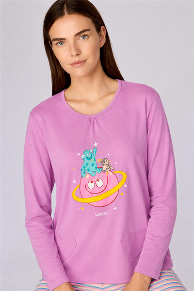 Baskı Detaylı Pembe Kadın Pijama