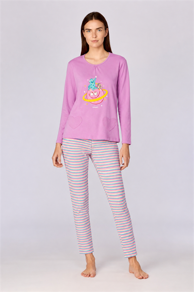 Baskı Detaylı Pembe Kadın Pijama