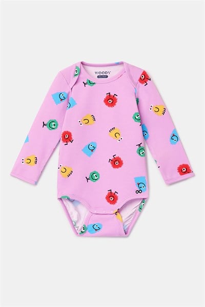 Baskılı Pembe Pamuklu Bebek Body
