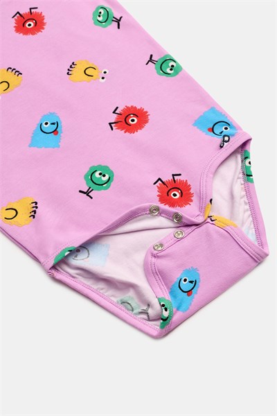 Baskılı Pembe Pamuklu Bebek Body