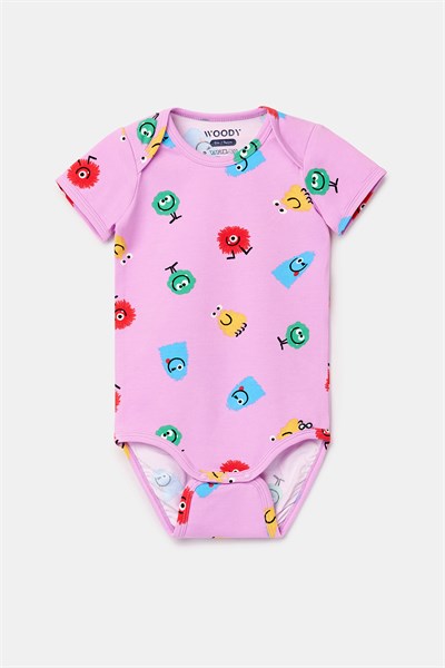 Baskılı Pembe Pamuklu Bebek Body