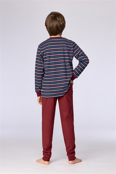 Bordo Çizgili Baskılı Erkek Çocuk Pijama