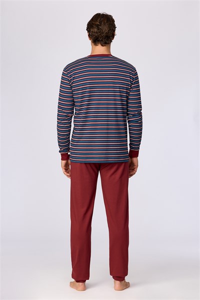 Bordo Çizgili Baskılı Erkek Pijama