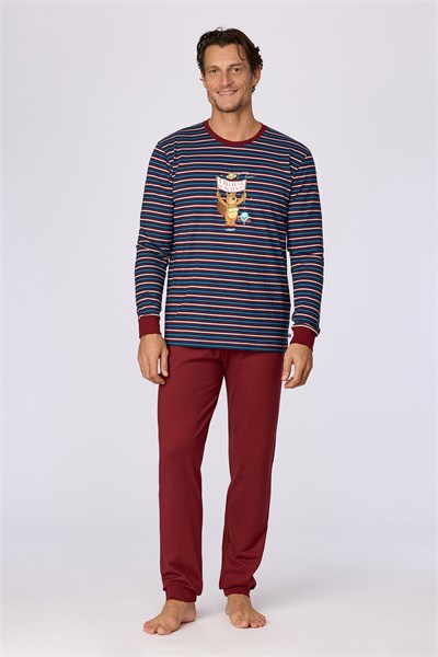 Bordo Çizgili Baskılı Erkek Pijama