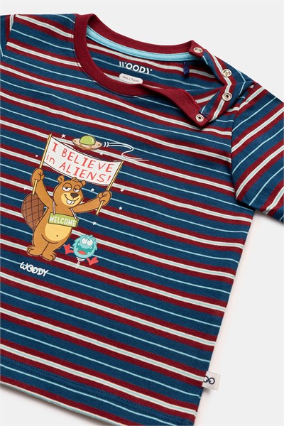 Bordo Çizgili Pamuklu Erkek Bebek Pijama