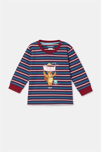 Bordo Çizgili Pamuklu Erkek Bebek Pijama