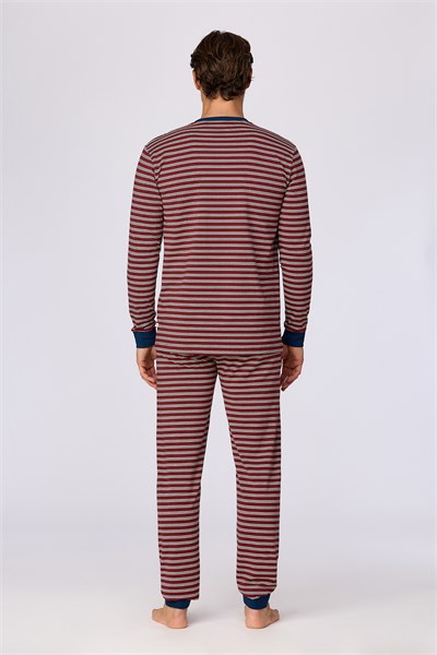 Bordo Çizgili Tilki Baskılı Erkek  Pijama