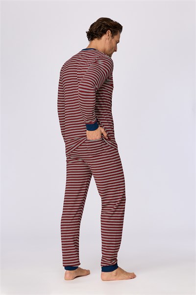 Bordo Çizgili Tilki Baskılı Erkek  Pijama