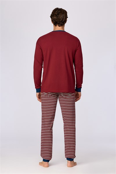 Bordo Uzun Kollu Pamuklu Erkek Pijama