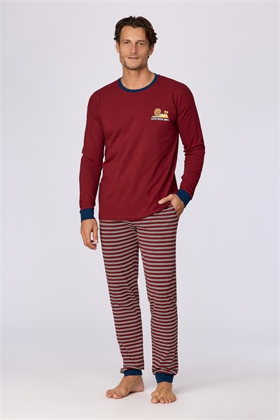 Bordo Uzun Kollu Pamuklu Erkek Pijama