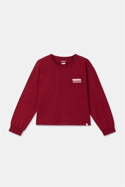 Bordo Uzun Kollu Pamuklu Kız Çocuk Pijama